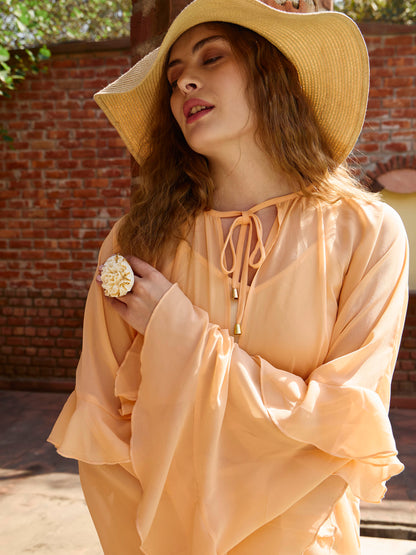 Women Peach Solid Loose Fit Maxi Dress