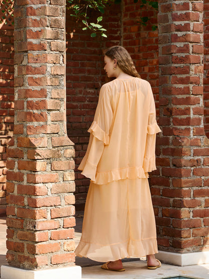 Women Peach Solid Loose Fit Maxi Dress