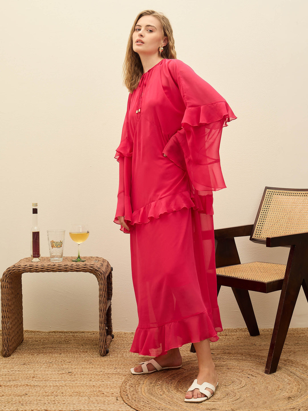 Women Fuchsia Solid Loose Fit Maxi Dress