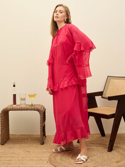 Women Fuchsia Solid Loose Fit Maxi Dress