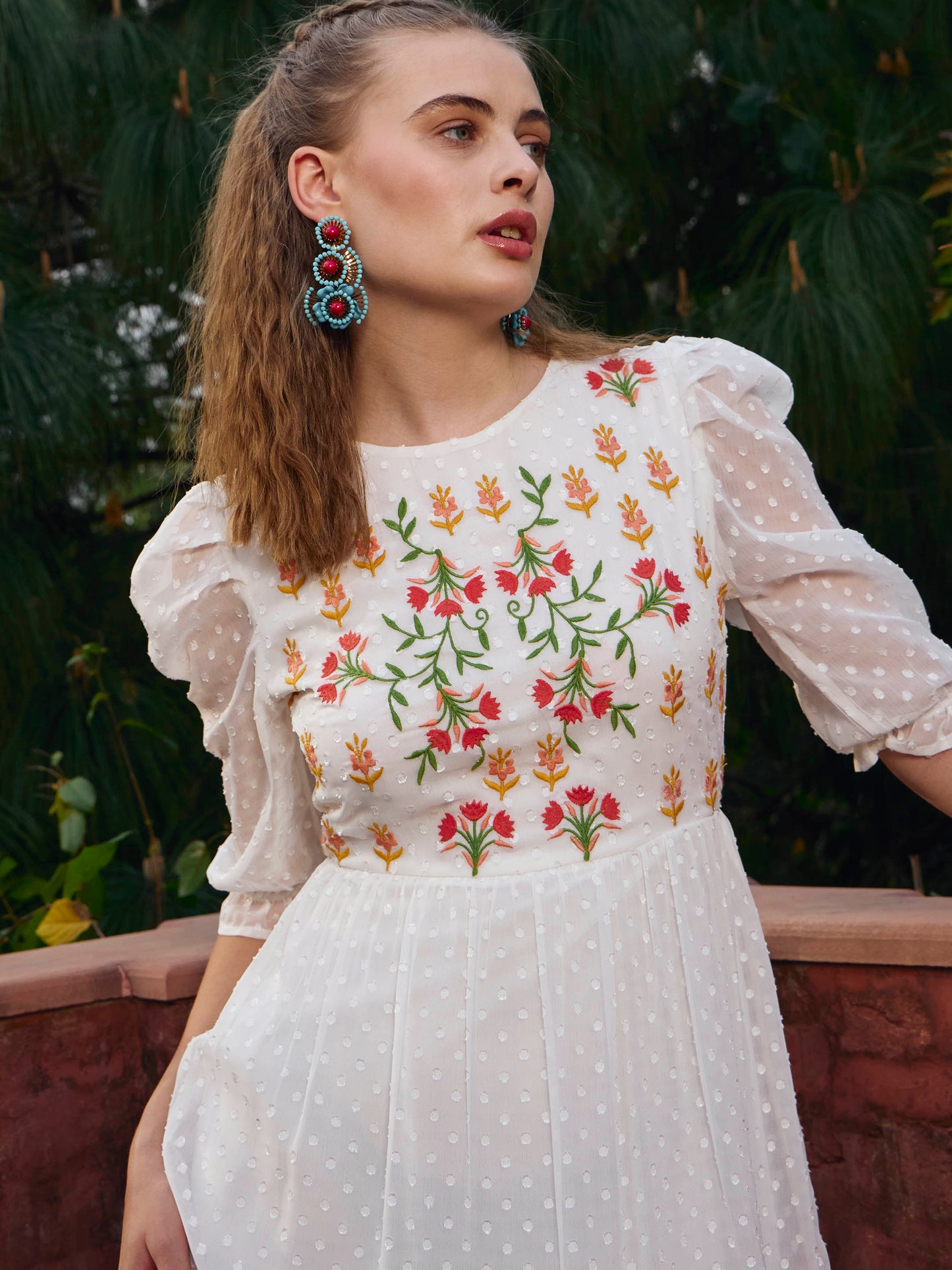 Women White Dobby Tiered Midi Dress