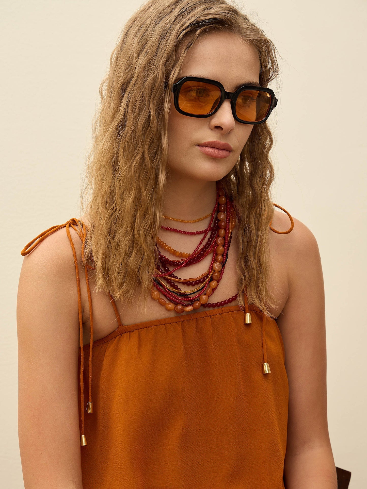 Women Rust Frill Strappy Maxi Dress