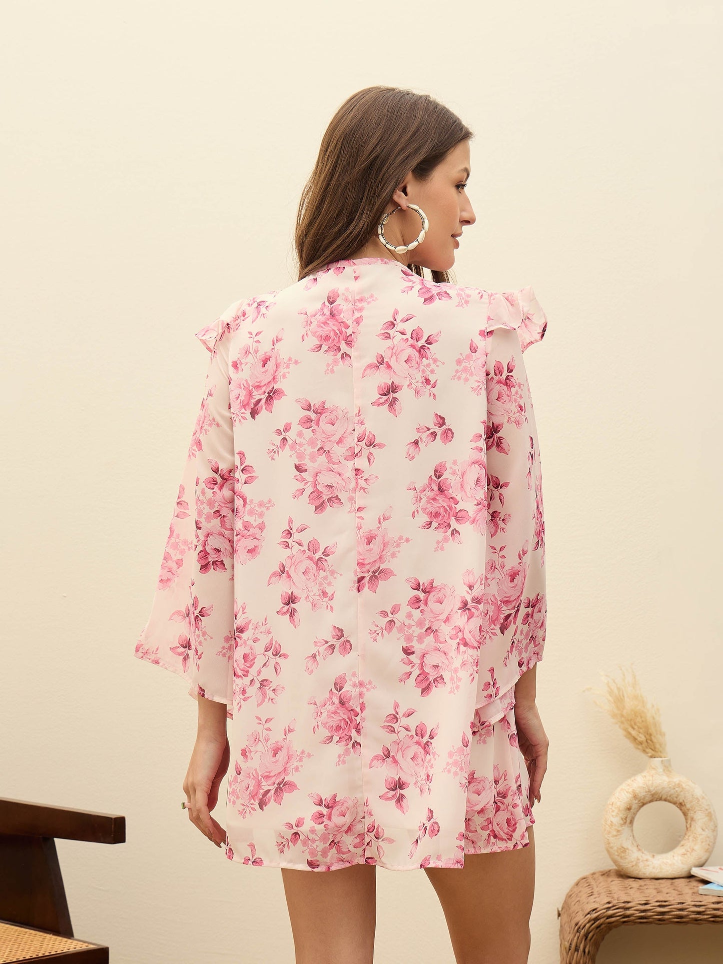 Women Pink Floral A-Line Short Dress