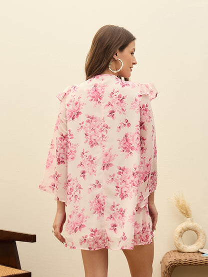 Women Pink Floral A-Line Short Dress