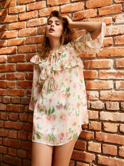 Women White Floral A-Line Short Dress