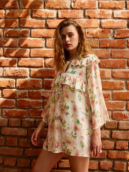 Women White Floral A-Line Short Dress