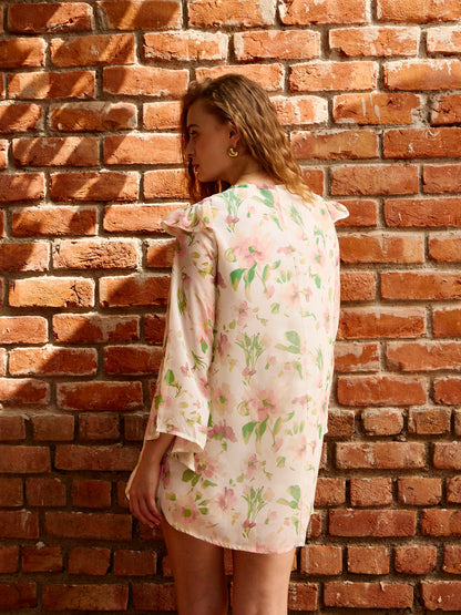 Women White Floral A-Line Short Dress