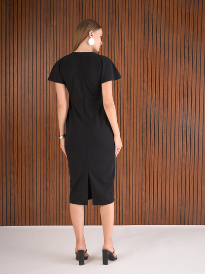 Women Black V-Neck Bodycon Dress