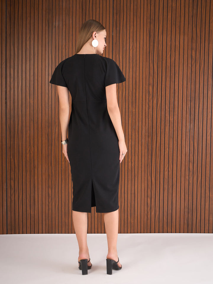 Women Black V-Neck Bodycon Dress