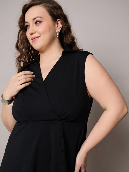 Black Sleeveless Side Slit Midi Dress-SASSAFRAS Curve