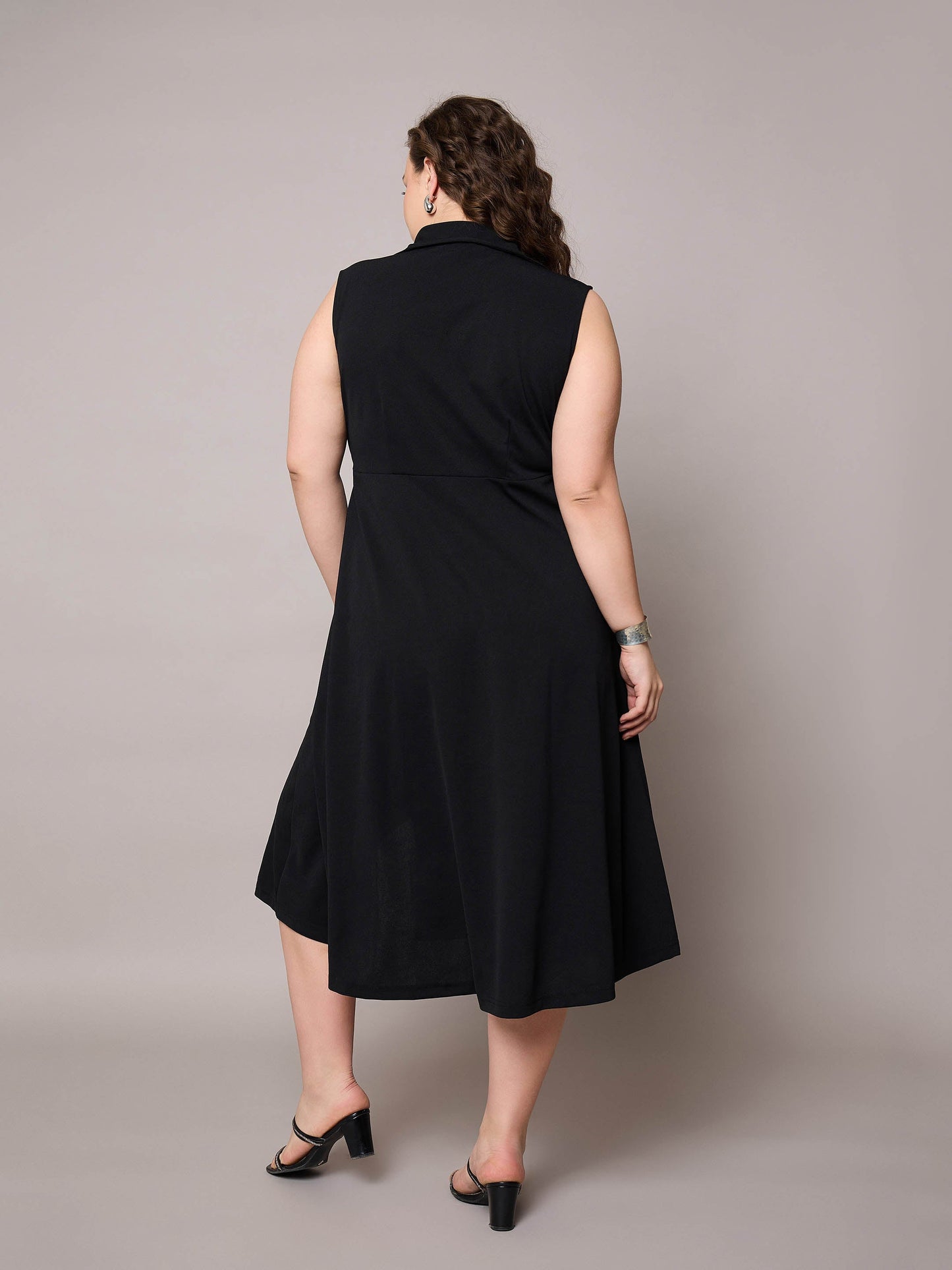 Black Sleeveless Side Slit Midi Dress-SASSAFRAS Curve