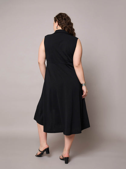 Black Sleeveless Side Slit Midi Dress-SASSAFRAS Curve