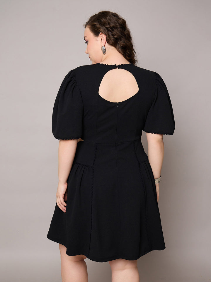 Black Side Cut Out Frill Sleeves Dress-SASSAFRAS Curve