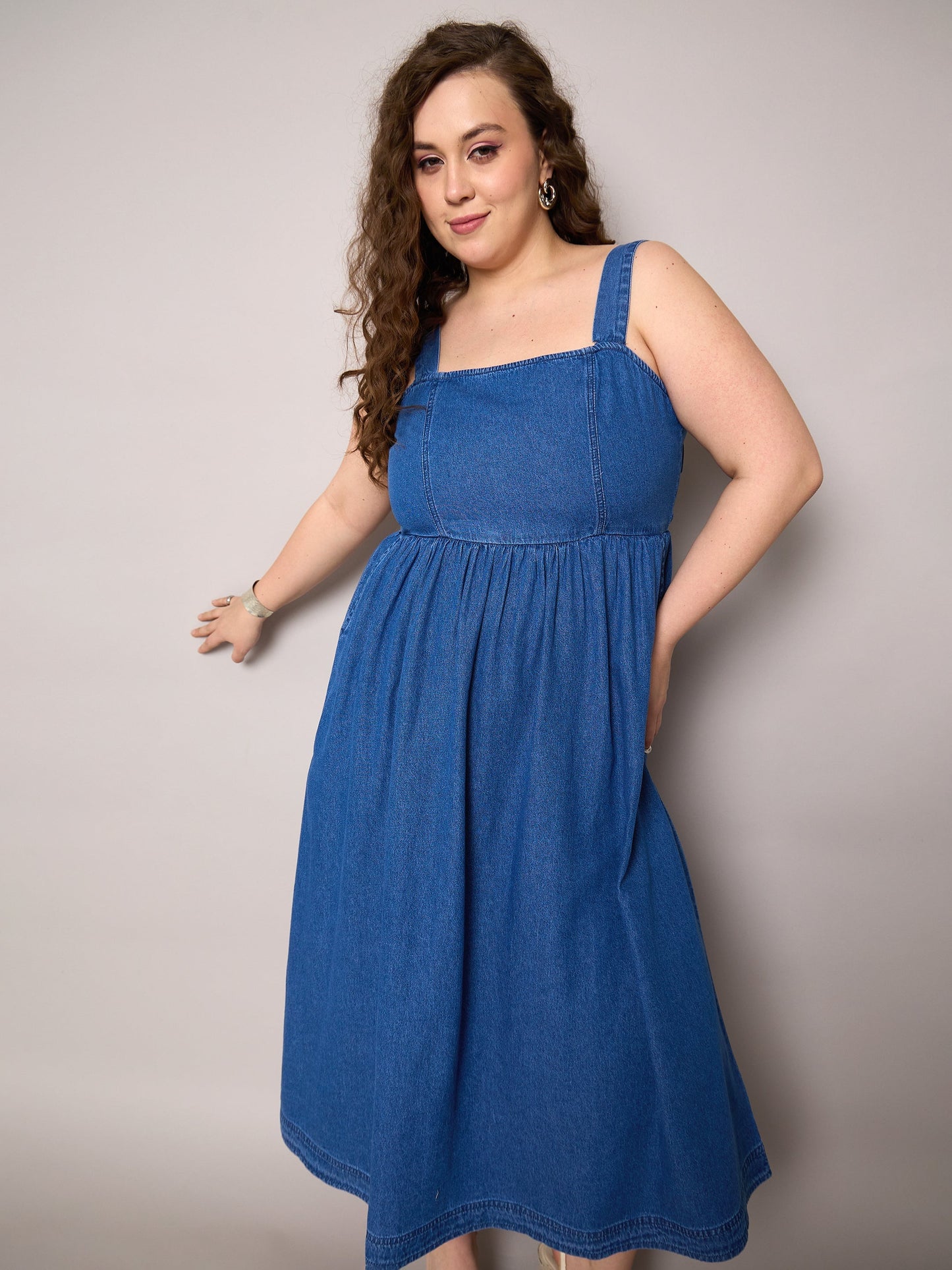Plus size women's Navy Tencel Navy Tencel Strappy Midi Dress by Sassafras Curve for wholesale buyers, boutiques, resellers and bulk orders from