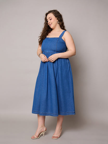 Navy Tencel Strappy Midi Dress-SASSAFRAS Curve
