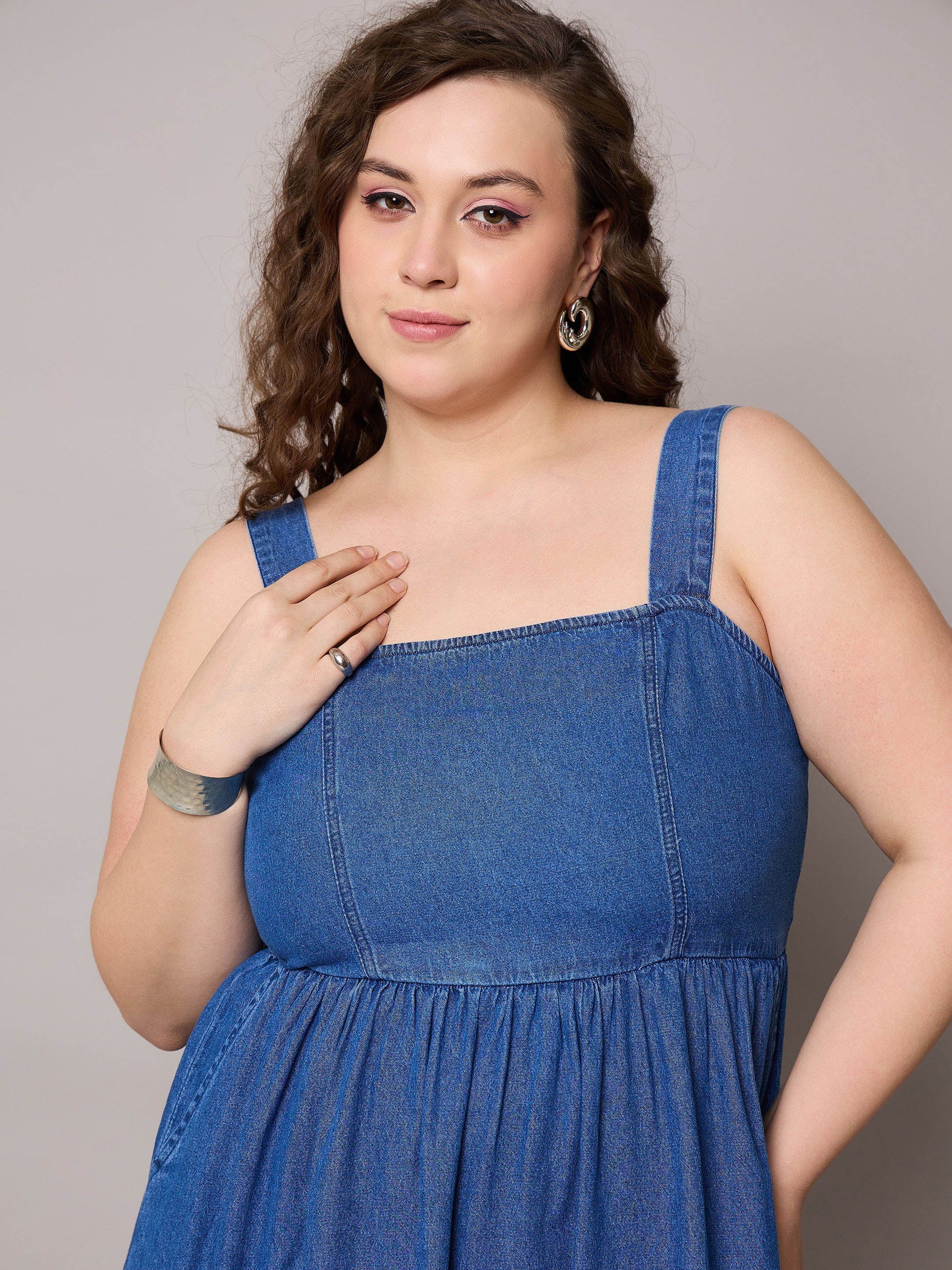Navy Tencel Strappy Midi Dress-SASSAFRAS Curve