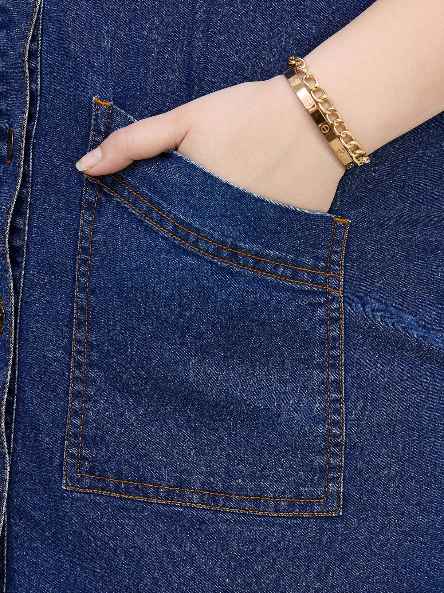 Navy Denim Sleeveless Short Dress-SASSAFRAS Curve