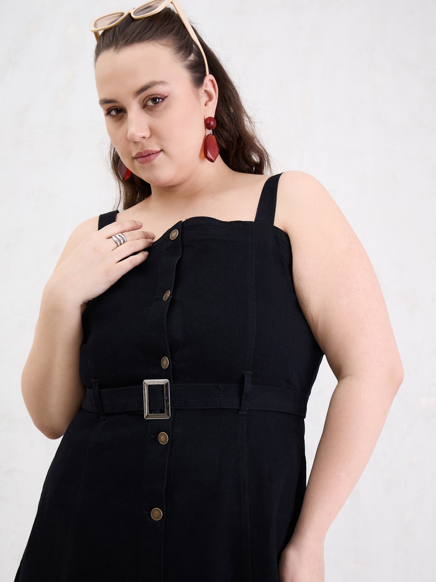 Black Wash Denim Sleeveless Midi Dress