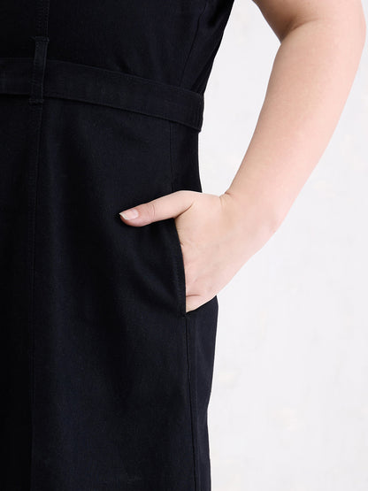 Black Wash Denim Sleeveless Midi Dress