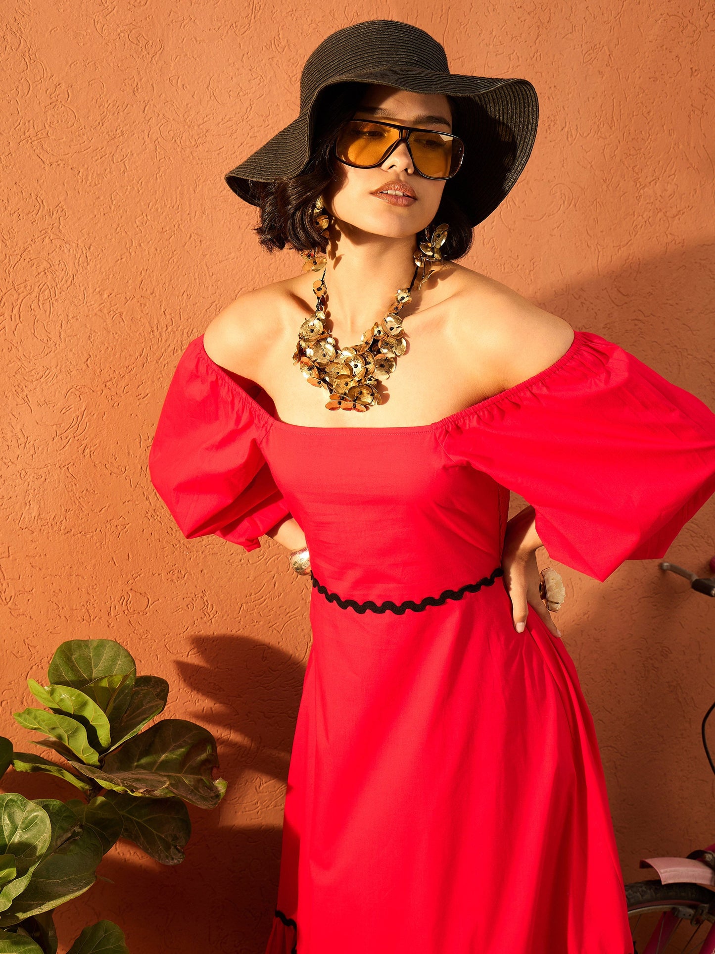 Women Red Ric Rac Lace Square Neck Maxi Dress