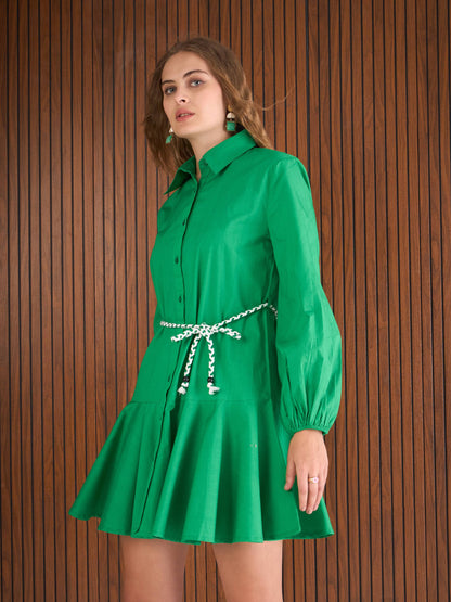 Women Green Poplin Flared Skater Dress