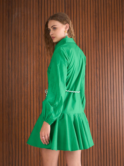 Women Green Poplin Flared Skater Dress