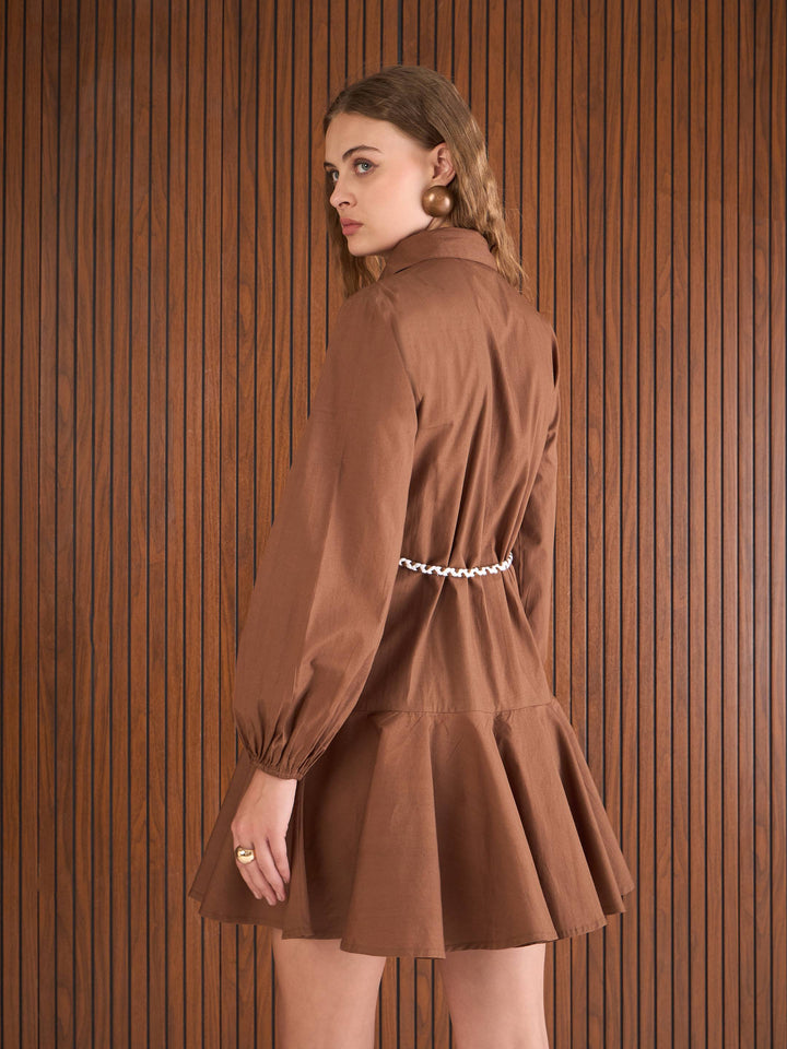 Women Brown Poplin Flared Skater Dress