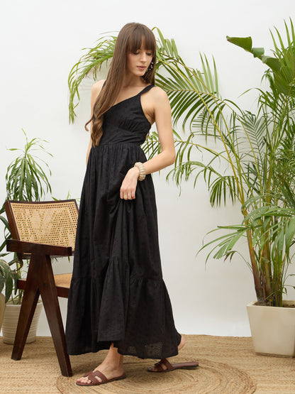 Women Black Sweetheart Neck Strappy Maxi Dress