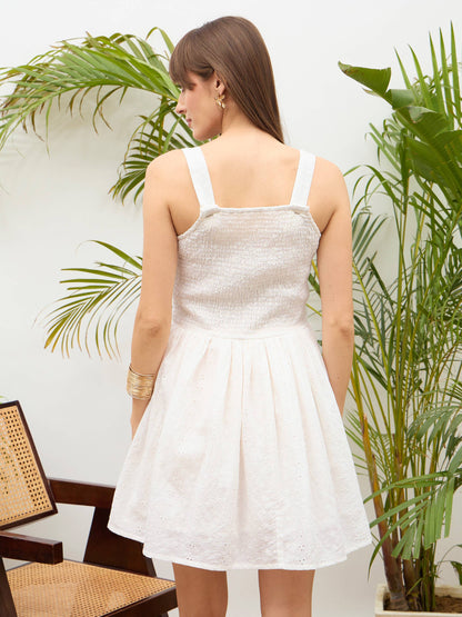 Women White Square Neck Strappy Short Dress