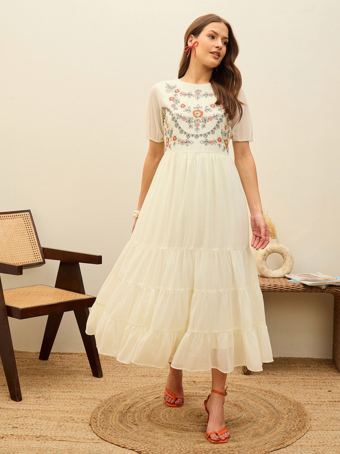 Women White Solid Tiered Maxi Dress