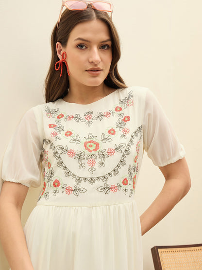 Women White Solid Tiered Maxi Dress