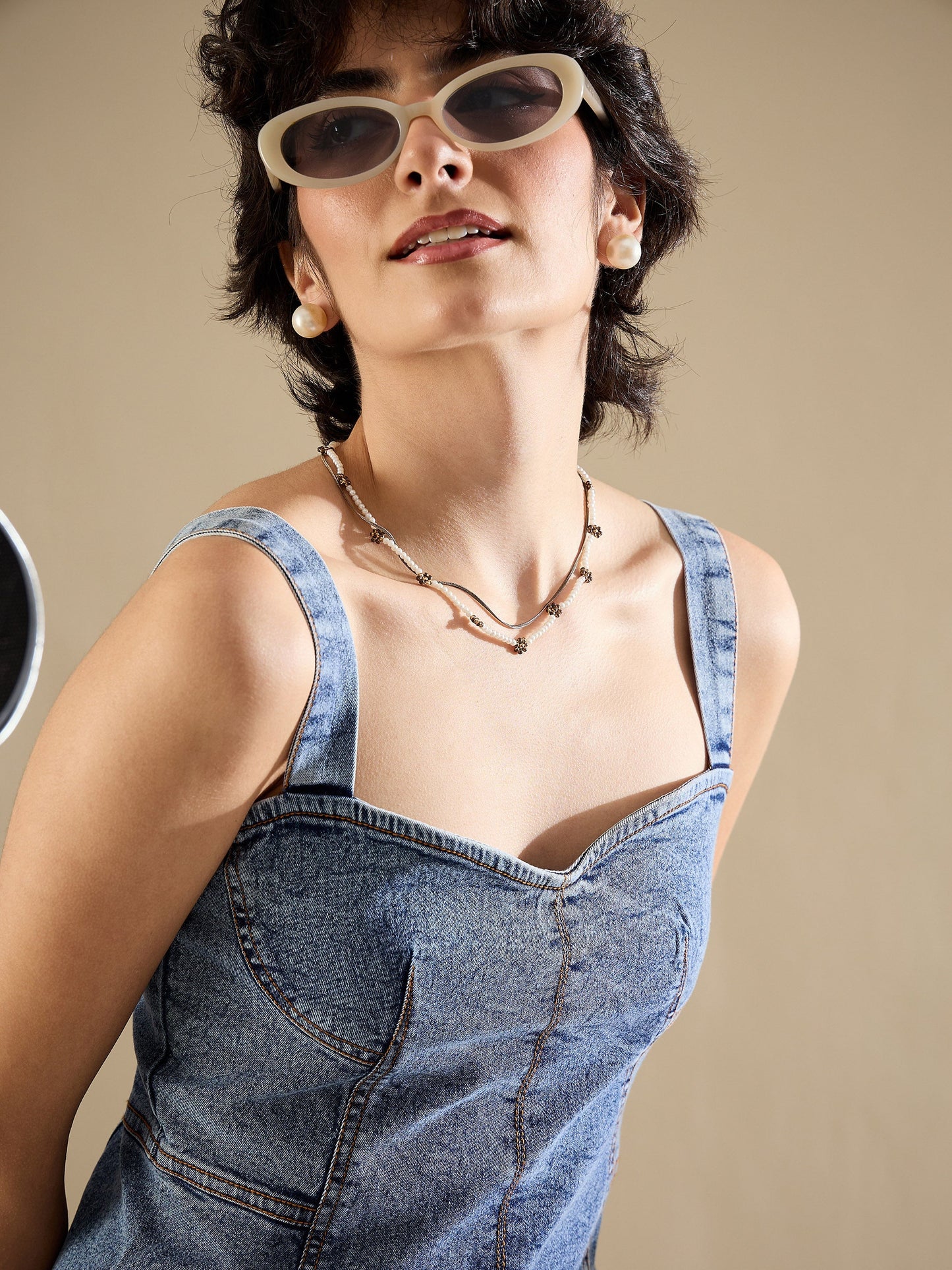 Women Blue Wash Denim Strappy A-Line Midi Dress