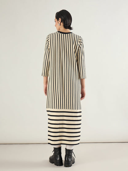 Black & Beige Striped T-Shirt Dress