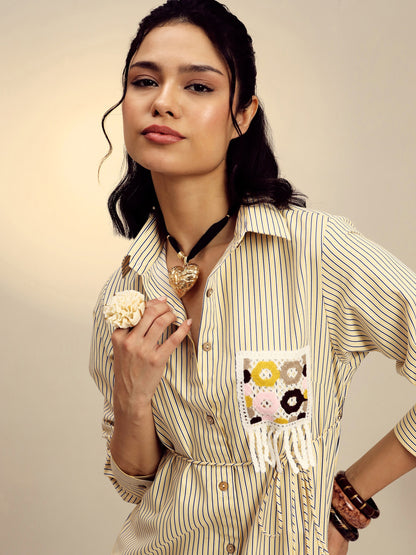 Yellow Striped Shirt Dress