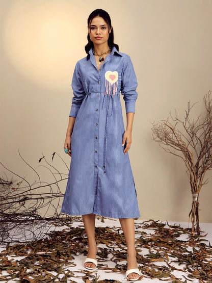 Navy Blue Striped Shirt Dress