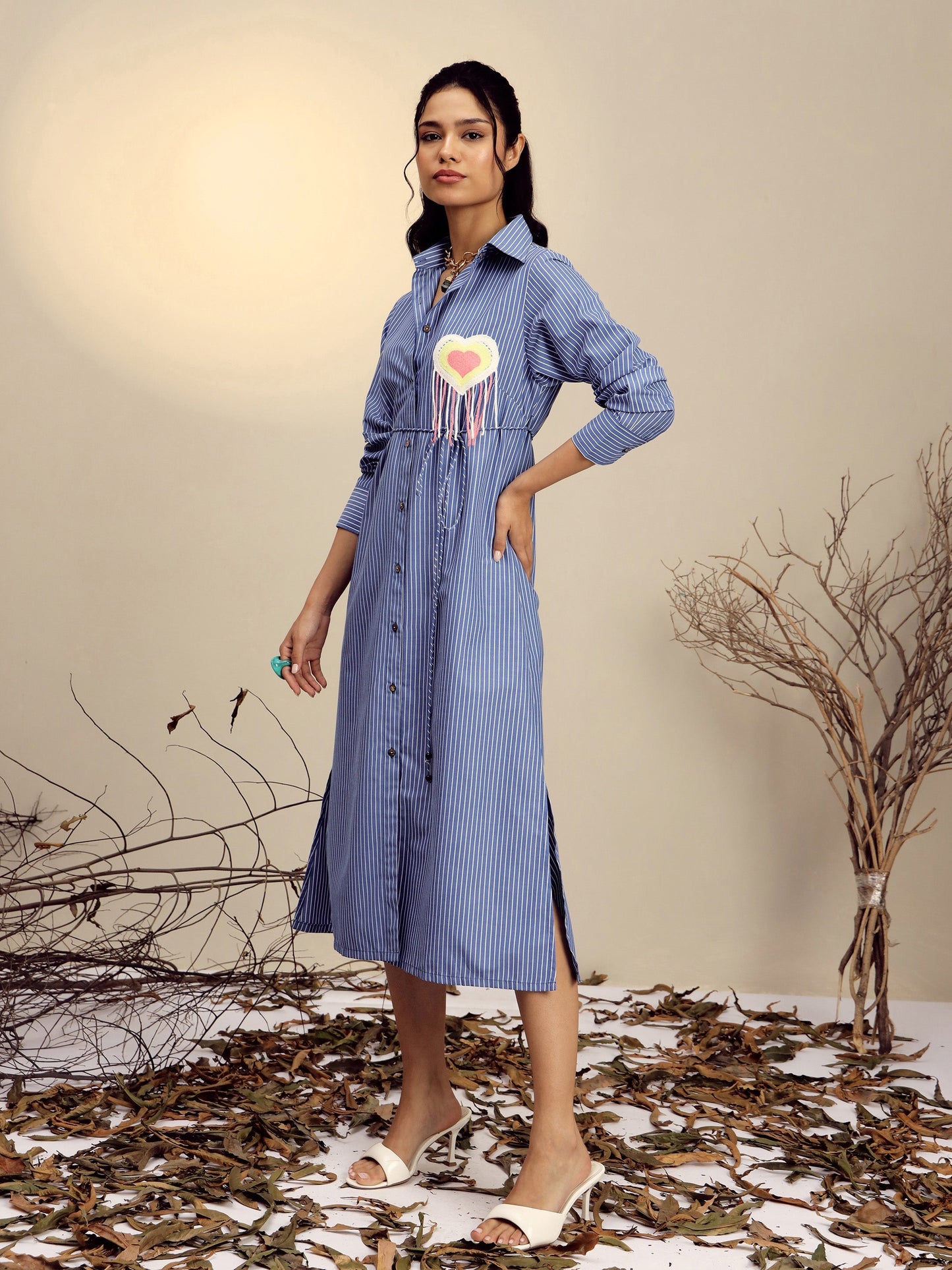 Navy Blue Striped Shirt Dress