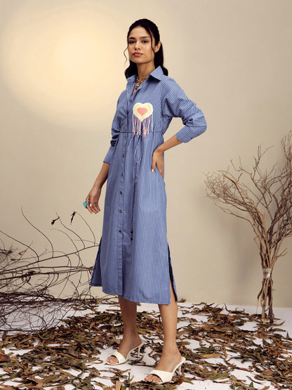 Navy Blue Striped Shirt Dress