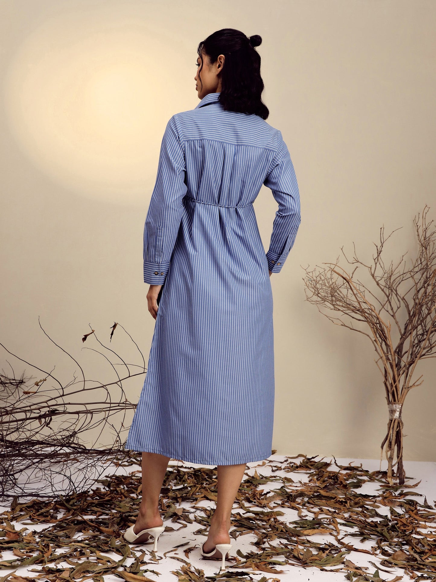 Navy Blue Striped Shirt Dress