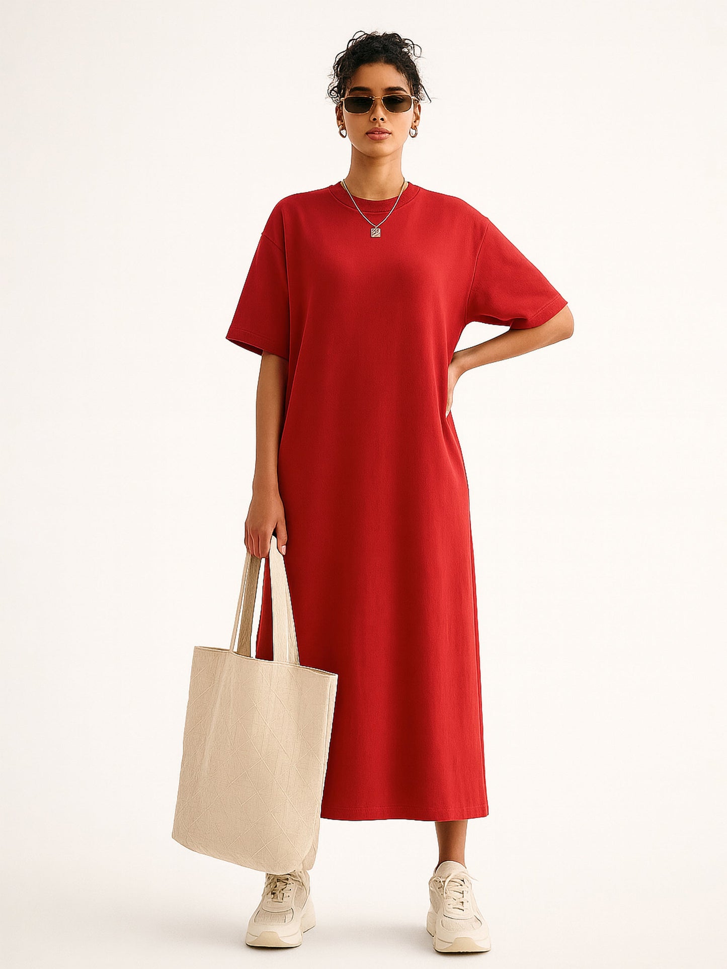 Women Red Oversized T-Shirt Dress