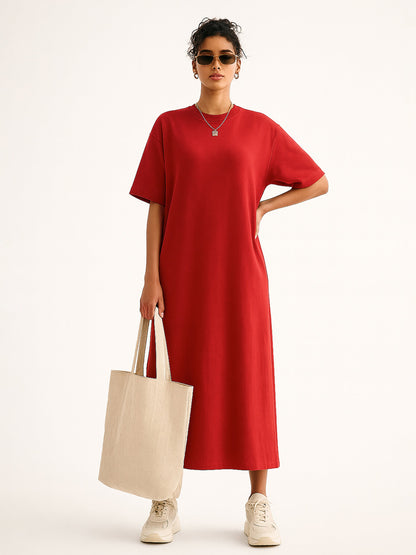 Women Red Oversized T-Shirt Dress