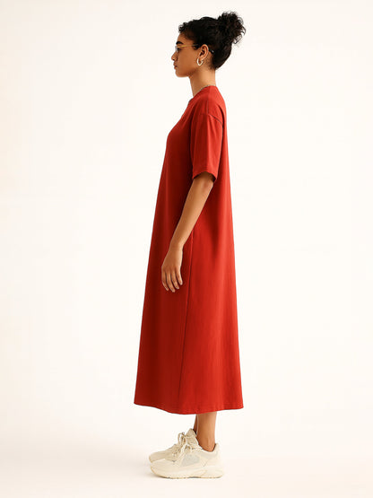 Women Red Oversized T-Shirt Dress
