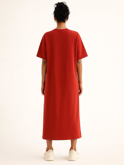 Women Red Oversized T-Shirt Dress