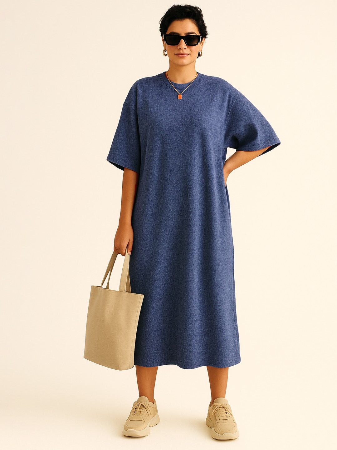 Navy Melange Oversized T-Shirt Dress