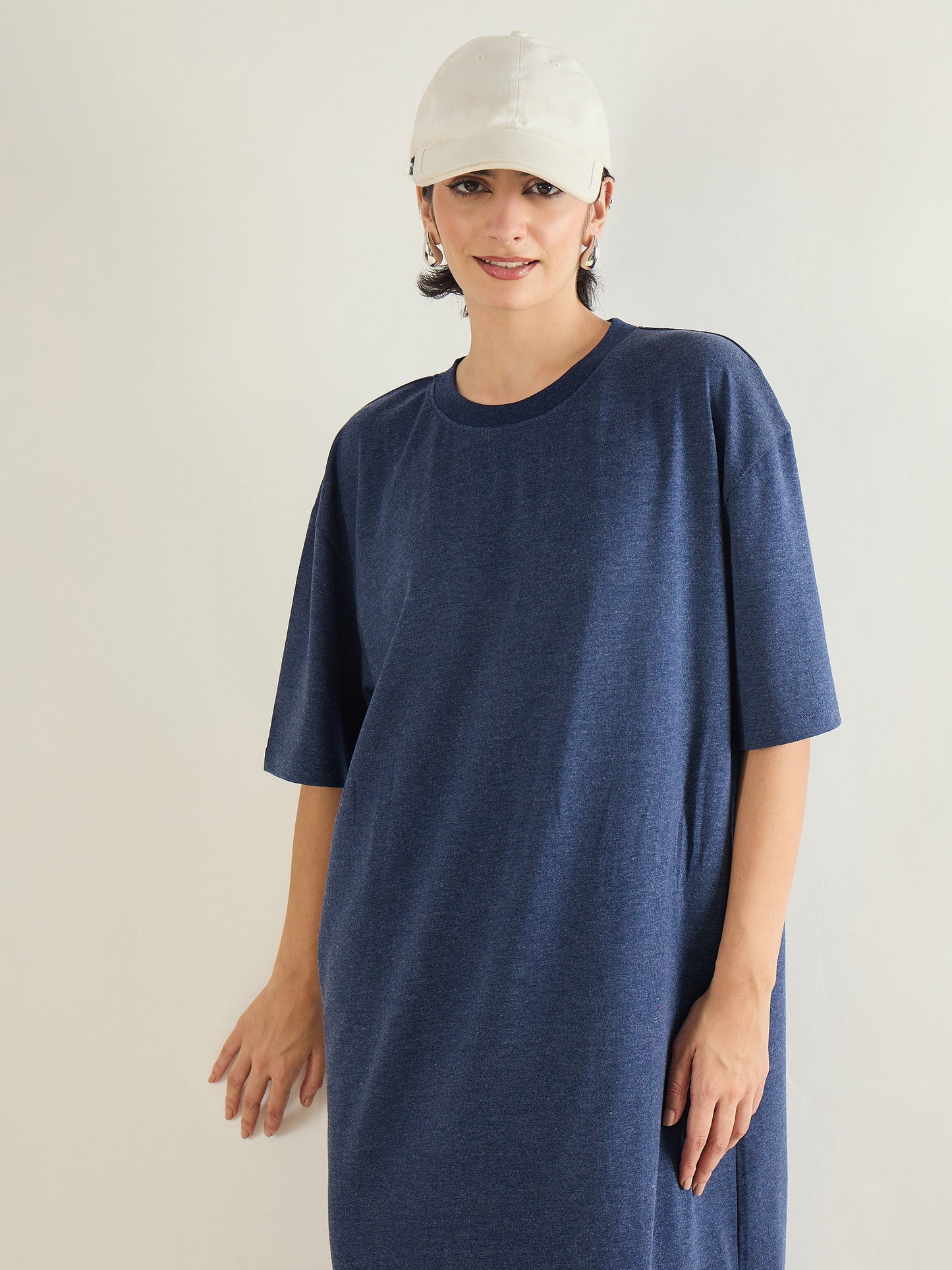 Navy Melange Oversized T-Shirt Dress