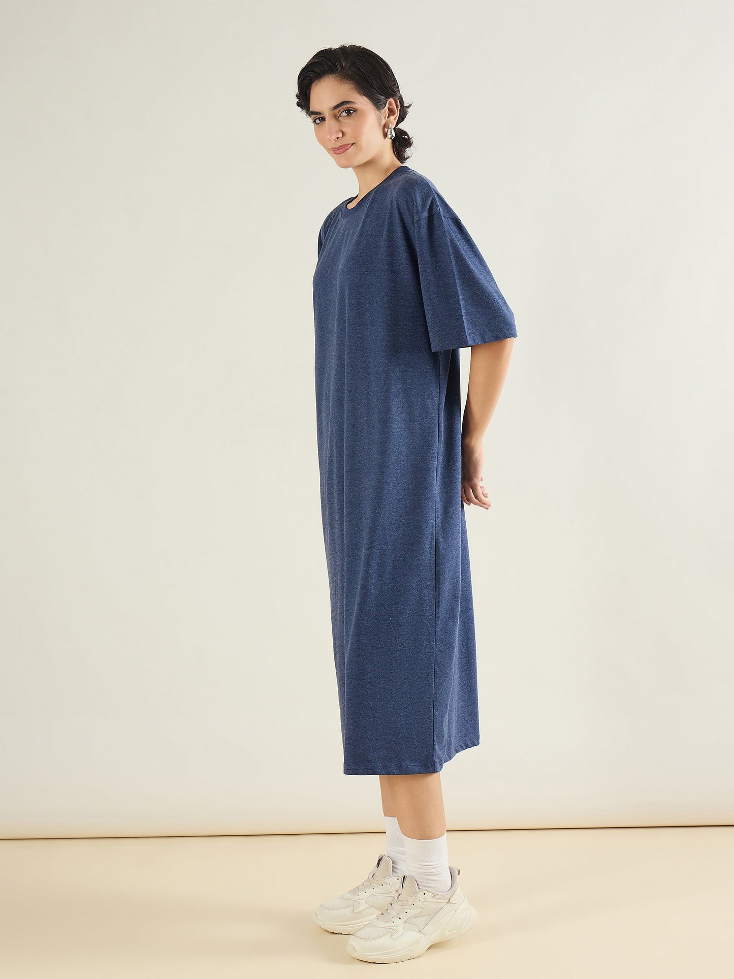 Navy Melange Oversized T-Shirt Dress