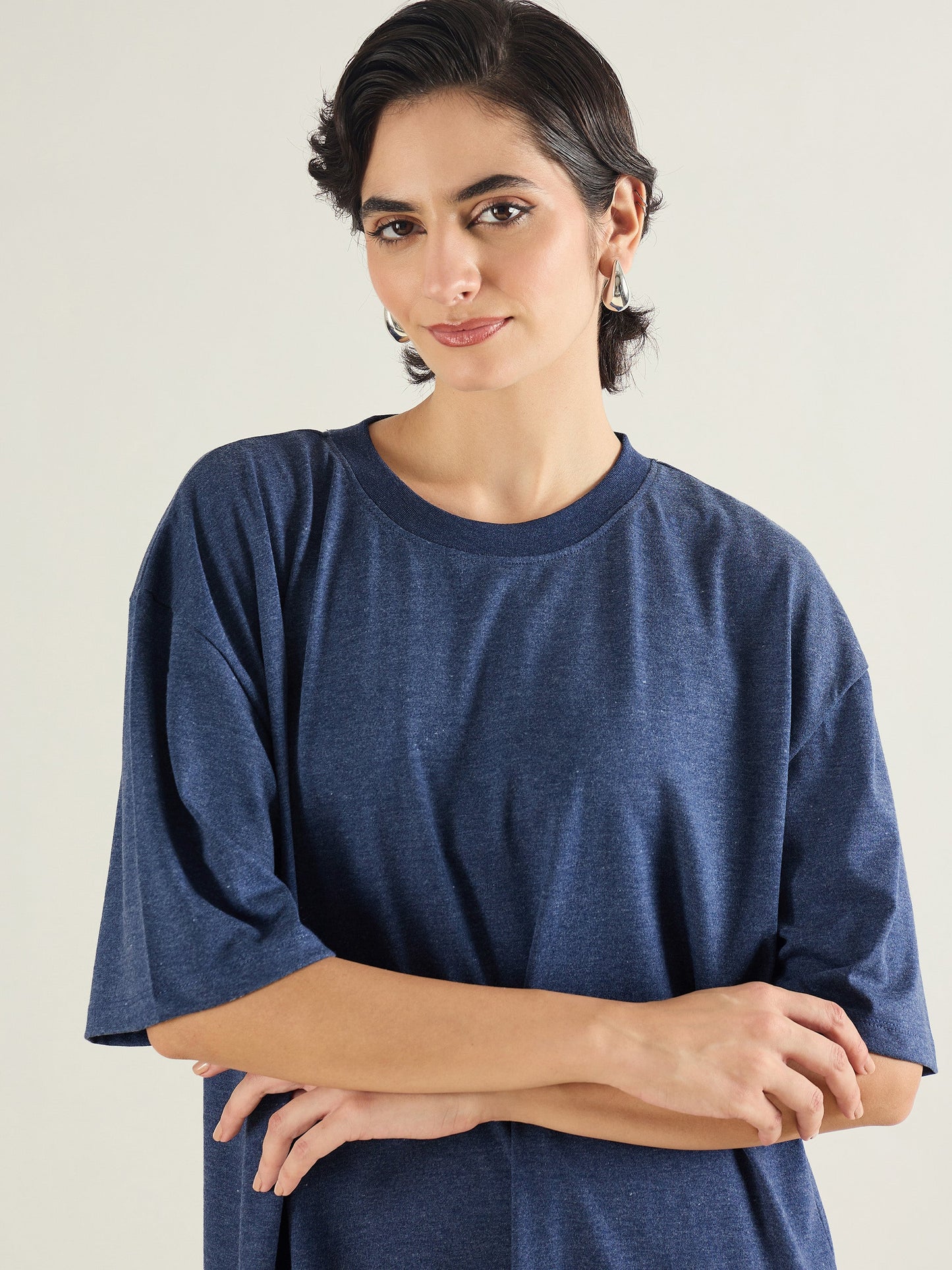 Navy Melange Oversized T-Shirt Dress