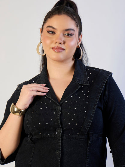Black Wash Denim A Line Midi Dress
