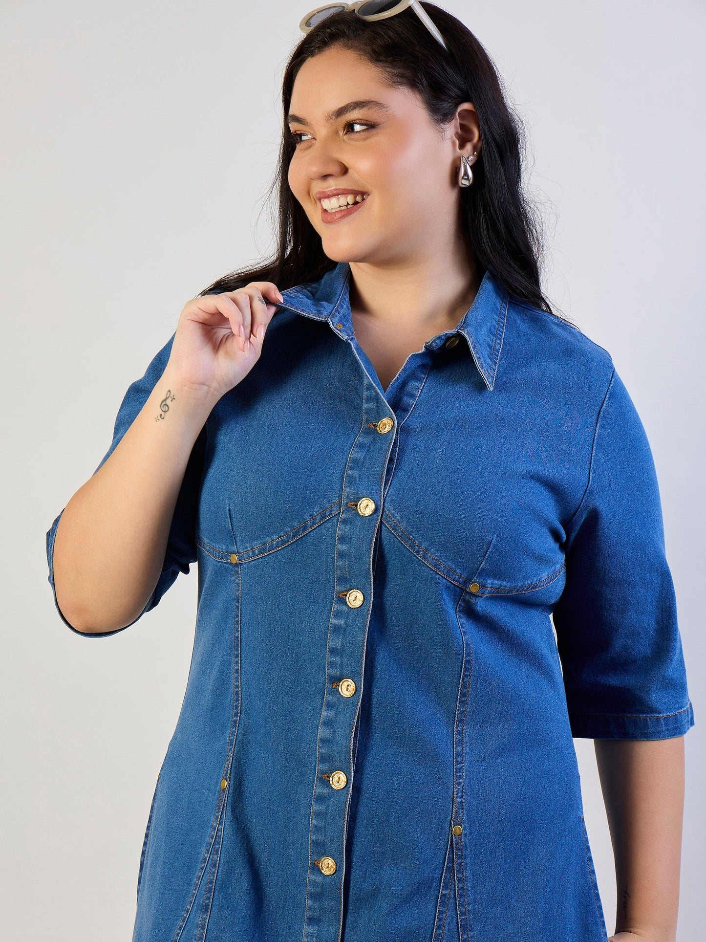 Blue Blast Denim Button Down Midi Dress