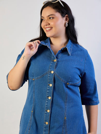 Blue Blast Denim Button Down Midi Dress