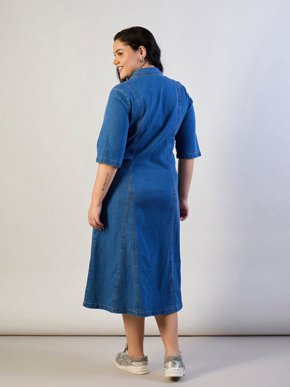 Blue Blast Denim Button Down Midi Dress